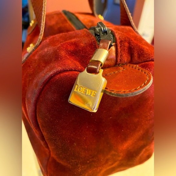 LOEWE Reddish-Auburn Suede Anagram Handbag, GUC - Picture 7 of 16